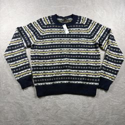 J. CREW Fair Isle Birdseye Women’s L Blue Lambswool Blend Sweater NWT#2233