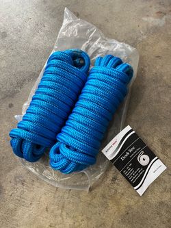 (2 packs) 3/4"x25' Dock Line, Double Braid Nylon,12" Eye Splice, Blue