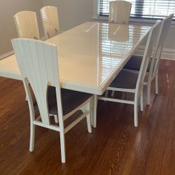 Italian Made Ivory Color Wood Dining Table And 6 Chairs