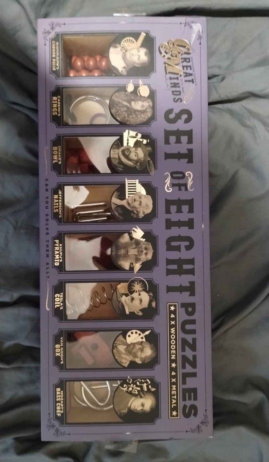 Professor Puzzle's Great Minds Set Of Eight Puzzles 4 Wooden 4 Metal