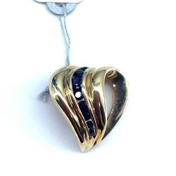 14Kt Yellow Gold Heart With Sapphires Pendant 3.80g I-1370