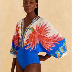 FARM Rio Rainbow Sunset Bodysuit, White, Size M, New $180