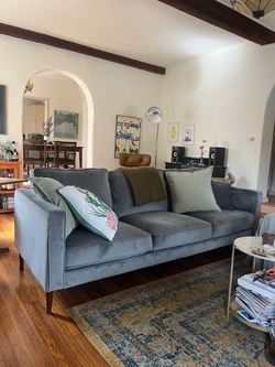 Living Spaces 90" Gray Velvet Couch
