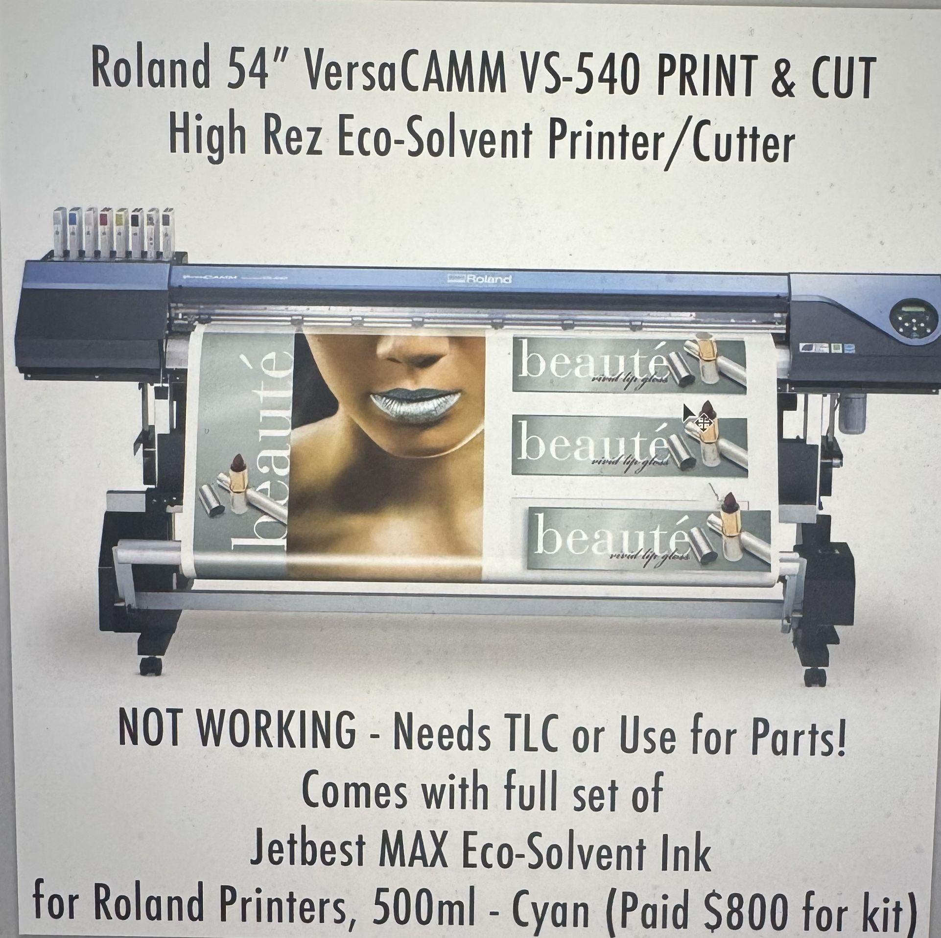 Roland 54” VersaCAMM VS-540 Eco-Solvent Printer/Cutter