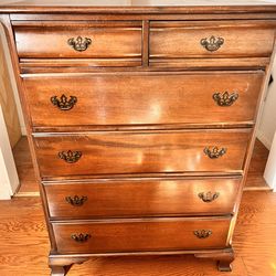 Vintage Mid-Century Solid Mahogany 5-Drawer Tallboy Dresser