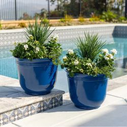 Trendspot 18" Theo Resin Planter Flower Pot 2 Pack, Blue