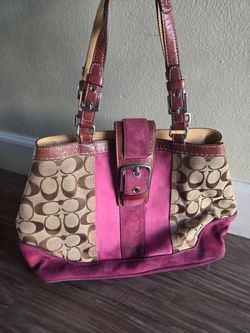 Coach Signature C Shoulder Bag * G04Q-7054 * pink suede & canvas