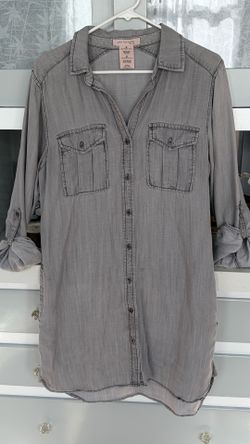 Philosophy Republic Gray Tencel Button-Down Utility Shirt Dress  Size Medium