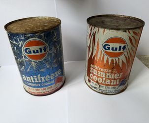 Pair of Vintage Gulf Antifreeze Cans - Unopened / New Old Stock