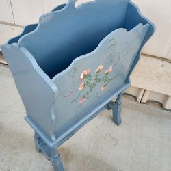 vintage Mahogany Hand Crafted/Painted Floral Magazine Rack 