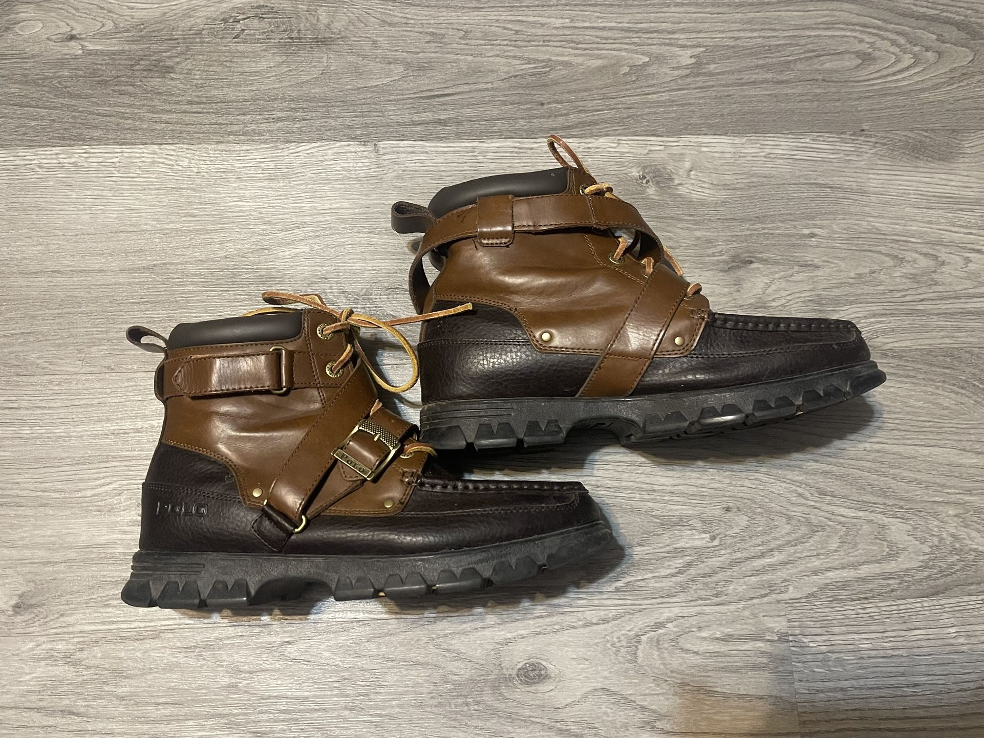 Polo Ralph Lauren Boots Zig Zag II Brown Leather Hiking Motorcycle Mens Size 10D
