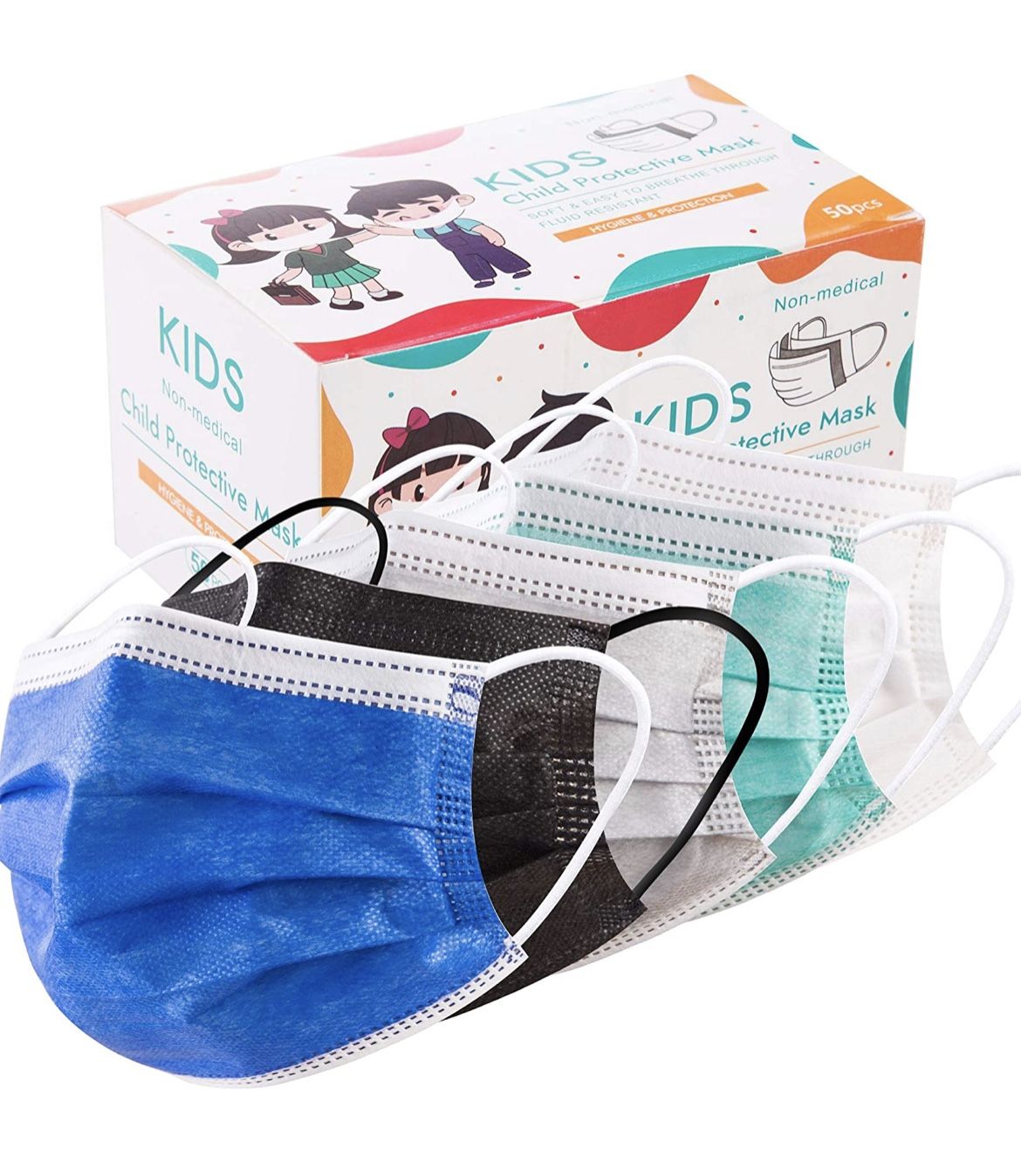 50pcs Kids Disposable Masks . New Box