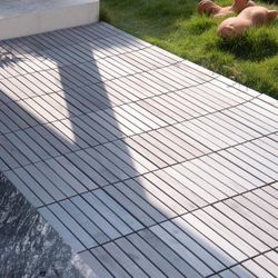 12 in.x12 in. Gray Square Acacia Wood Interlocking Flooring Deck Tiles Striped Pattern Outdoor For Patio(Pack of 40 Tiles)