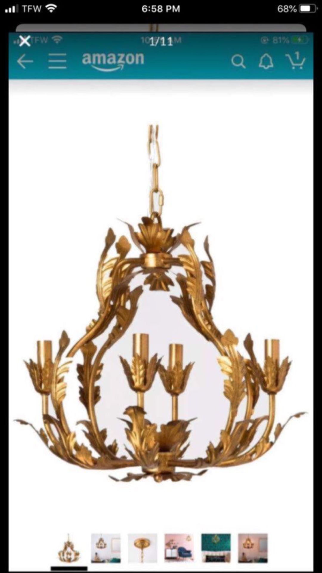 Tole Chandelier Italian Gold Iron Pendant Lamp Light Opalhouse Dining Room Decor
