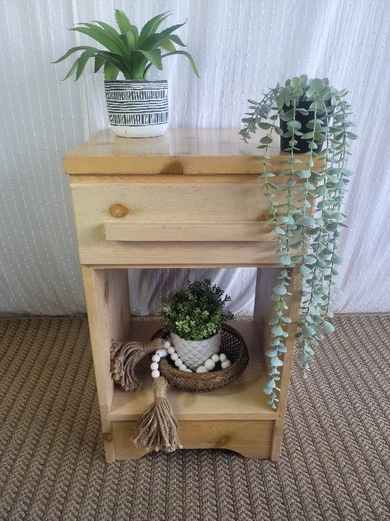 Super Cute Vintage Pine Nightstand For Sale