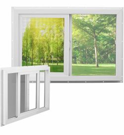 Pushglossy 35-1/2" x 23-1/2" Vinyl Utility Window Single Sliding Window with Low E Double Pane Insulated Tempered Glass Mesh Screen for Basement Bathr