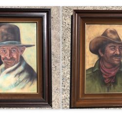 2 Original Vintage Midwest Style Pieces of Art By Barbara McCown Each 23x27" Glass/Would/Velvet Framed Willing To Separate 