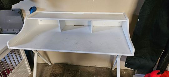 White desk with a layered shelf