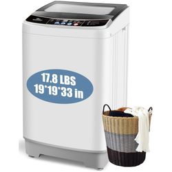 Veeboto Full Automatic Washing Machine, 17.8LBS Portable Washing Machine with Glass Top-Load & Drain Pump, Washer for Home Apartment and Dorm