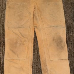 Carhartt Double Knee Pants Duck Canvas Brown Made in USA Workwear Mens 34x32