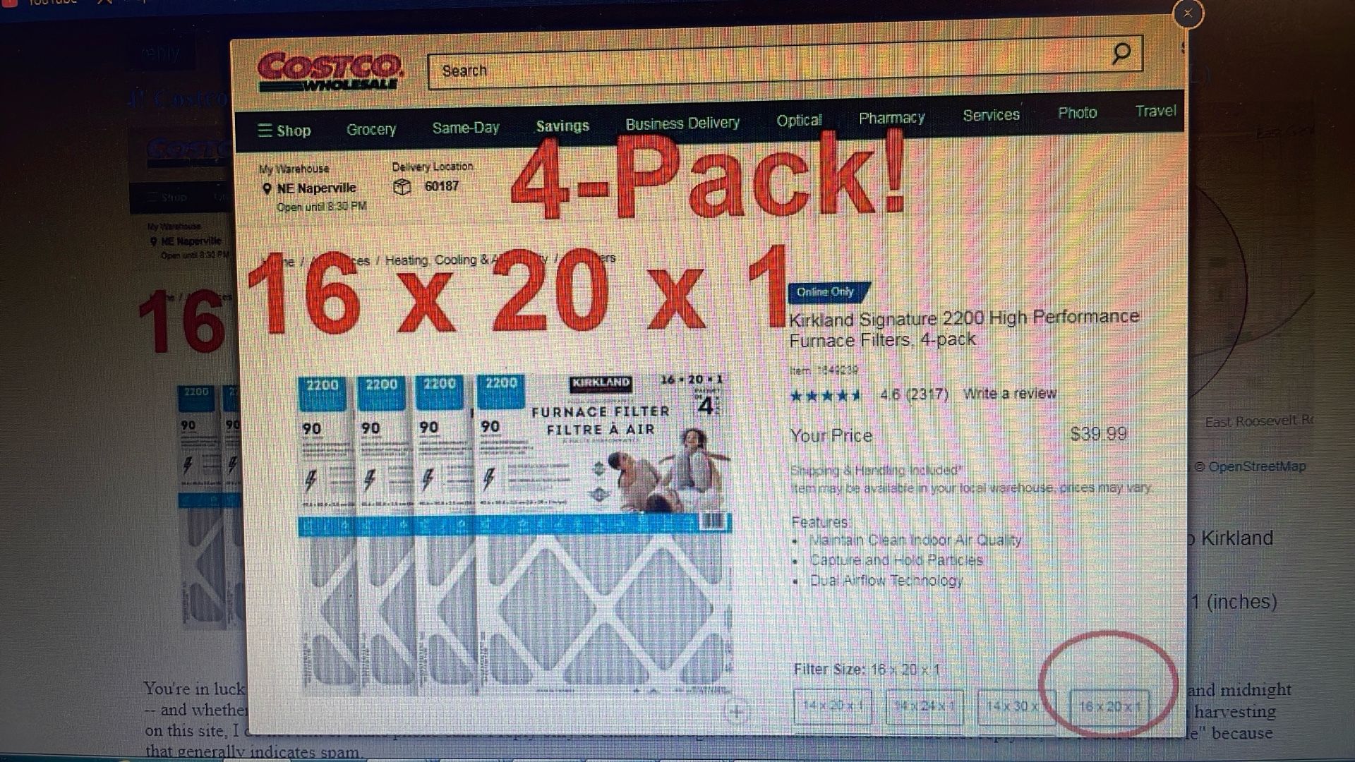 4-Pack! Costco Kirkland Signature 2200 High Performance Furnace Air Filters! 16x20x1!