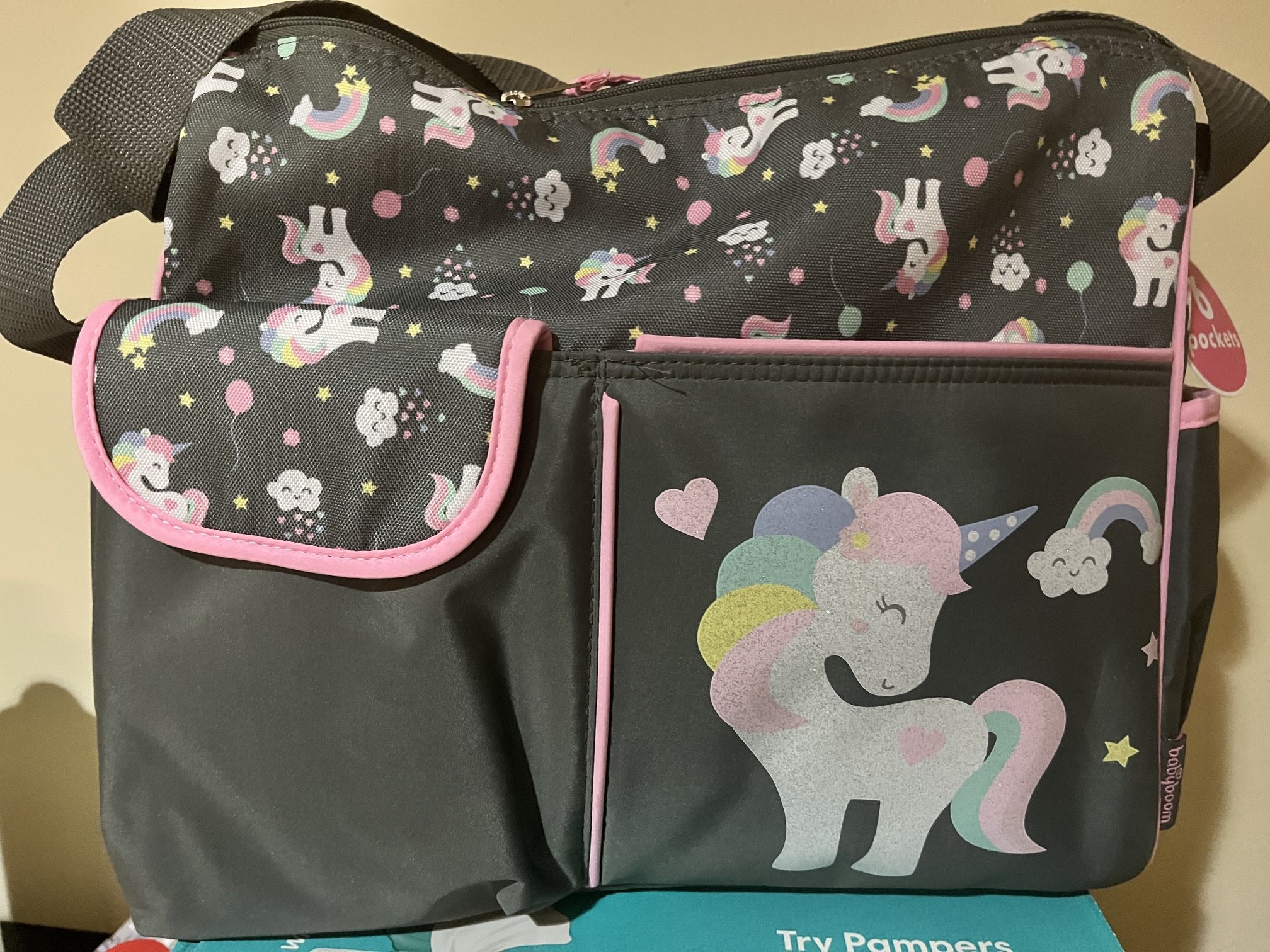 New Unicorn Diaper Bag W/ 36 Newborn Diapers