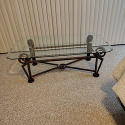 Glass & Decorative Wrought Iron Coffee Table