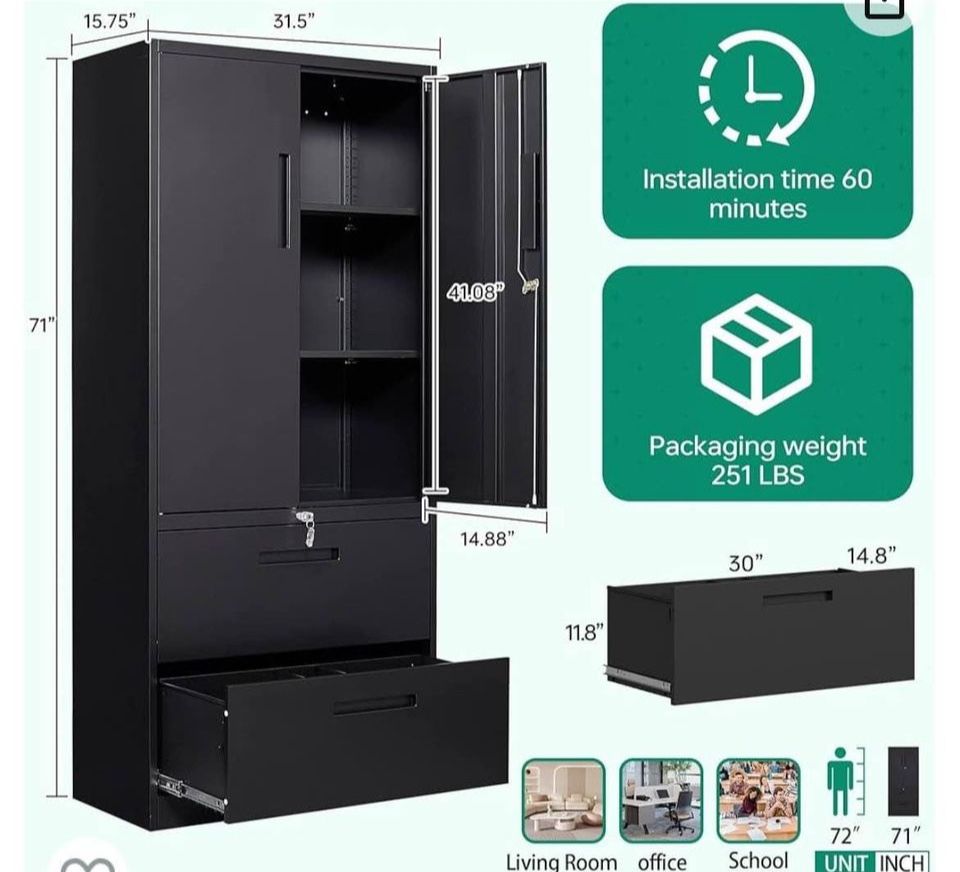 😀 File Cabinet for Home Office,Metal Storage Cabinets with Lock and Adjust Shelves,2 Drawers Filing Cabinets-Hang Legal/Letter/A4/F4 Size