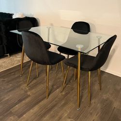 Black Gold Modern Velvet Glass Dining Set 