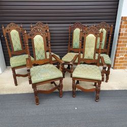 Vintage Set of 6 Solid Walnut ( Game of Throne Chairs  ) Spanish Colonial Dining Chairs.