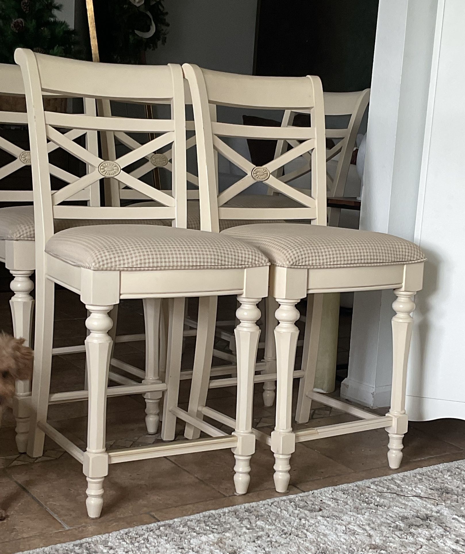 2-Counter Height Stools with upholstered Seats. $40 Each