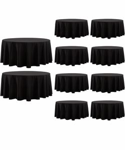 Pack of 11. Round Tablecloths (132 Inches) – Washable, Decorative Linen-Look Polyester – Black – For Dining Tables, Banquets, Buffets, Parties, and We