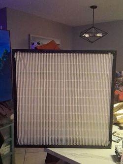 New Aerostar GeoPleat MERV 14 air filter is a box-style filter with a black plastic frame and white pleated media. This 24x24x4 filter has a high-effi