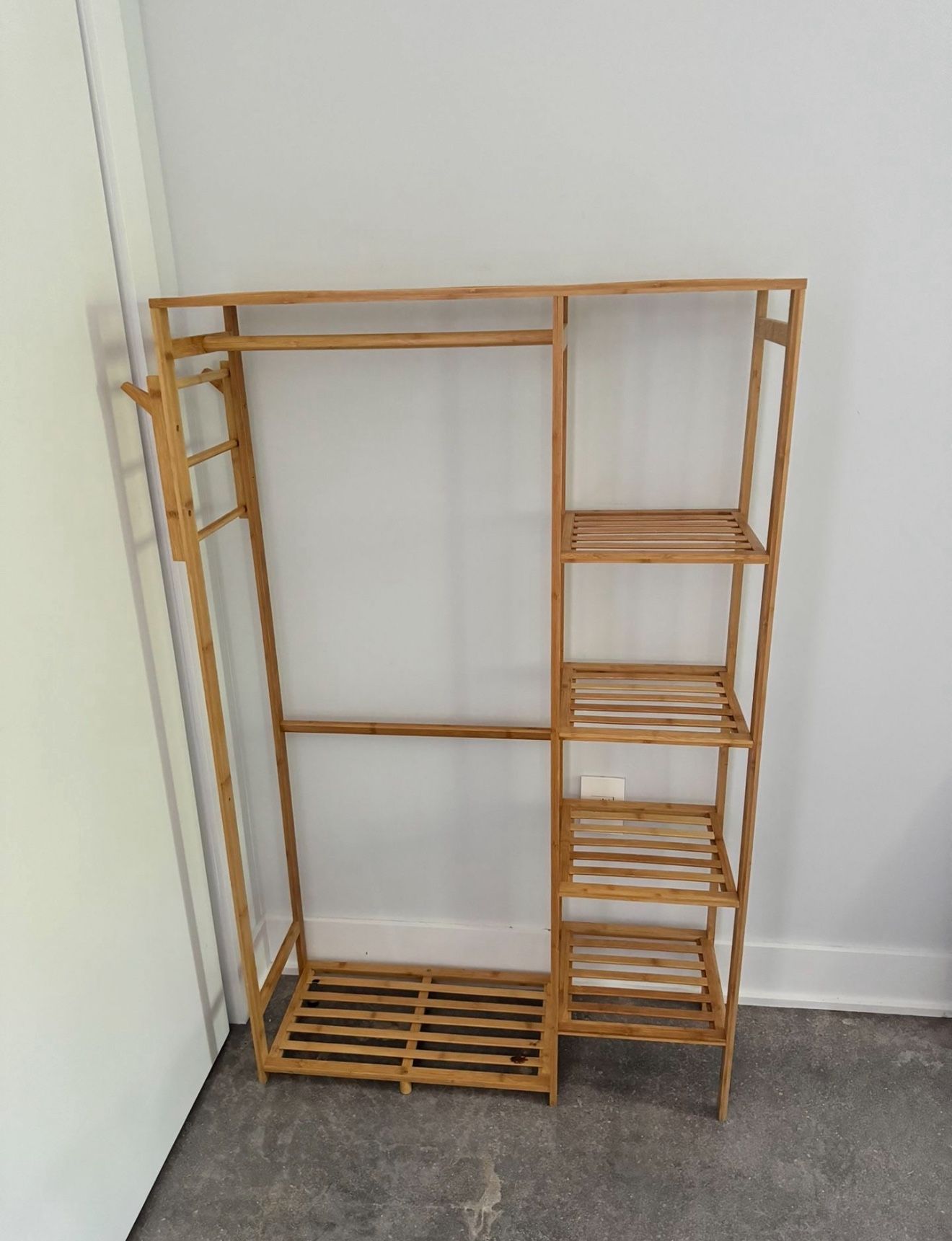 Bamboo Garment Rack 6 Tier Storage Shelves Clothes Hanging Rack