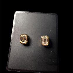 Natural Diamond Stud Earrings 0.71 CT | 14K Yellow Gold | Emerald Cut GH/SI