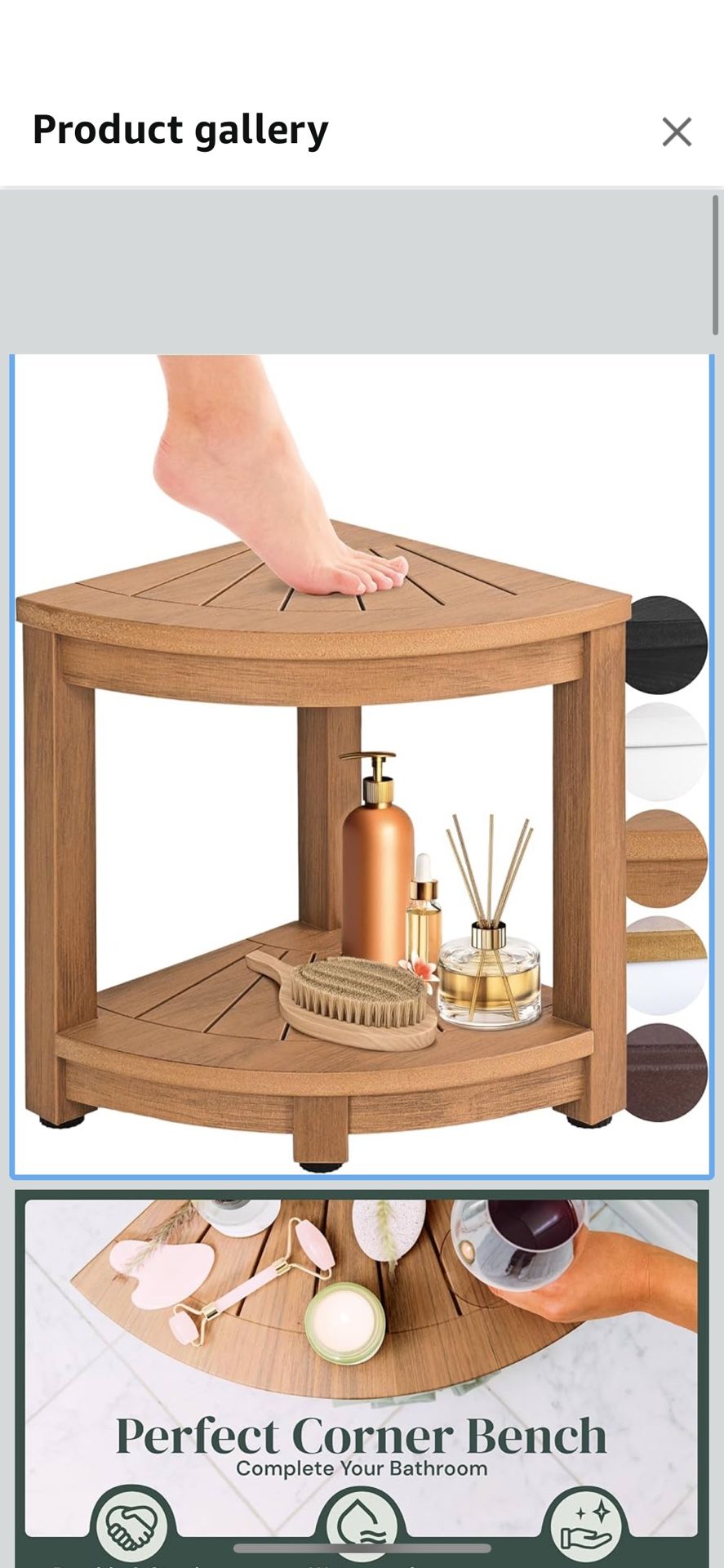 Waterproof Corner Shower Stool Brown Shower Bench for Shaving Legs & to Sit On Easily Assembled Corner Bench & Shelf Restroom Organizer Outdoor Table