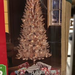 6.5 Ft. Pre Lit Tinsel Rose Gold Tree 