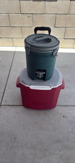 Stanley thermo and  Coleman Cooler with wheels