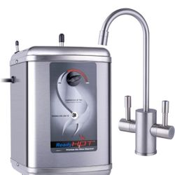 Ready Hot 41-RH-200-F560-BN Instant Hot Water Dispenser System, 2.5 Quarts, Manual Dial Dual Lever Hot and Cold Water Faucet Brushed Nickel
