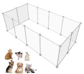 12 Panels Transparent Small Animals Playpen,48" x 24" x 12” Portable Pet Playpen,Plastic Enclosure,Puppy Play Pen for Indoors Outdoor Pet Fence for Gu