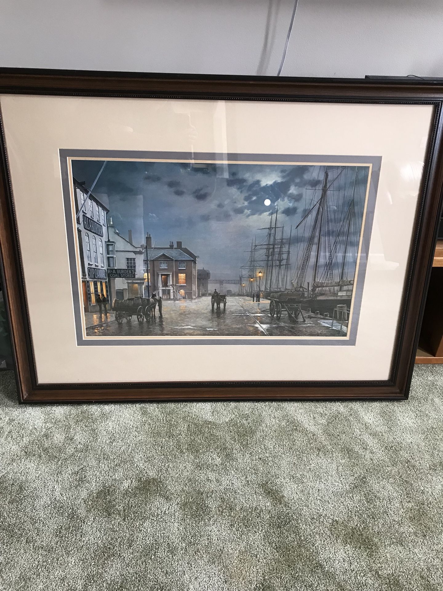 Poole Quay by Gaslight matted and framed print by Rodney Charman. Exc cond! 44” x 33.75”