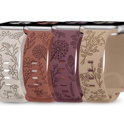 4 Pack Floral Engraved Bands Compatible with Apple Watch Bands 38mm 40mm 41mm
