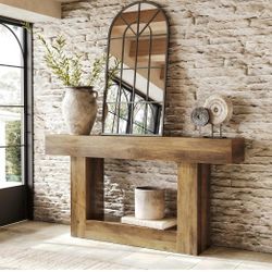63 Inches Long Console Table, 2-Tier Farmhouse Sofa Table Behind Couch, Large Narrow Entryway Table for Living Room, Wooden Hallway Foyer Table with H