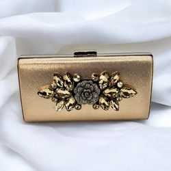Silver and Gold. Clutch Purse with crystals and Rhinestones 