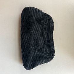New Vintage Lumured Corde-Bead Black Beaded Evening Clutch Purse for Women, 1950s.