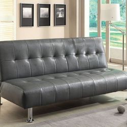 Brand New Grey Leather Futon Sofa Sleeper