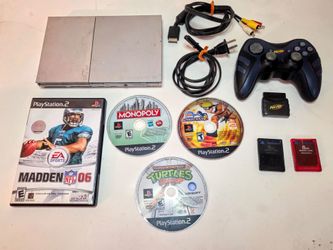 PS2 slim silver scph-90001 nerf wireless controller 2 memory card 4 games