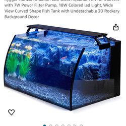 hygger Horizon 8 Gallon LED Glass Aquarium Kit for Starters with 7W Power Filter Pump, 18W Colored led Light, Wide View Curved Shape Fish Tank with Un