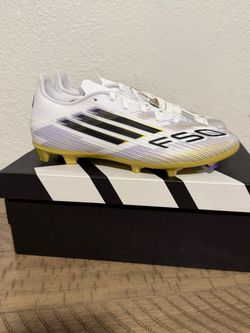 Adidas F50 League FG/MG Soccer Shoes White Black Gold Size 4.5Y