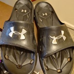 Under Armor Size 13 Rubber Black Glide Slide On Sandals
